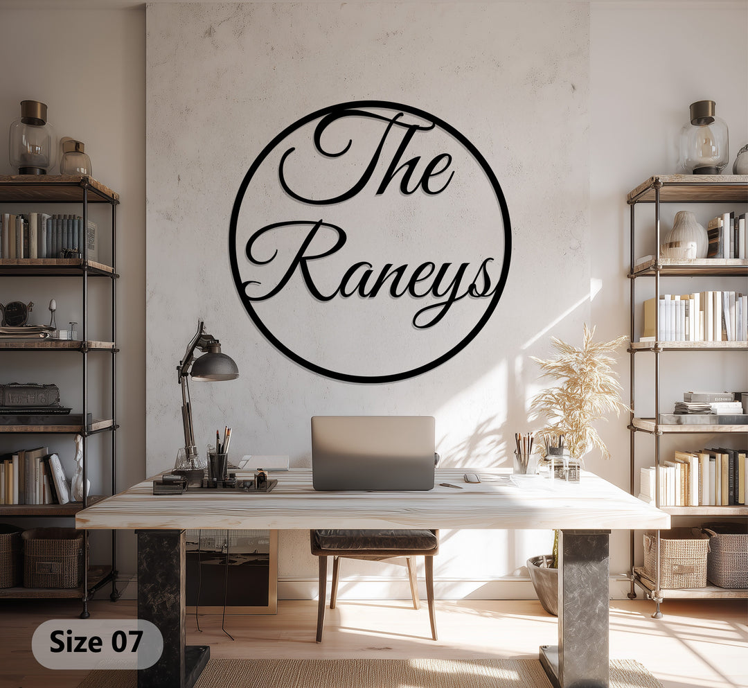 The Raneys Family Metal Wall Art – Personalized Circular Last Name Sign
