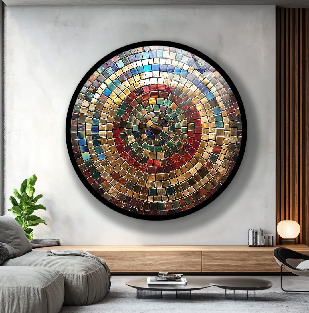 Eternal Spectrum – Multicolor Mosaic Round Glass Wall Art