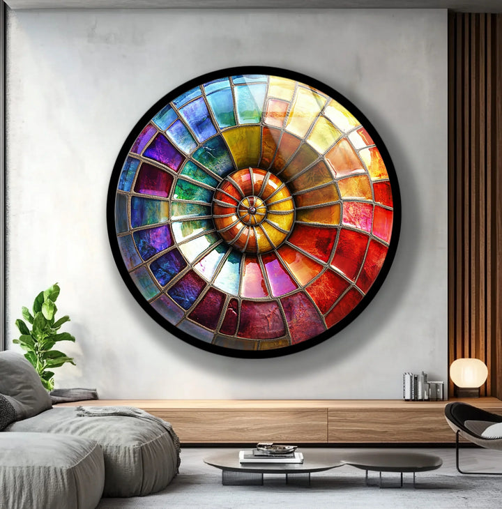 Radiant Rainbow Mosaic Round Glass Wall Art - MyPhotoStation