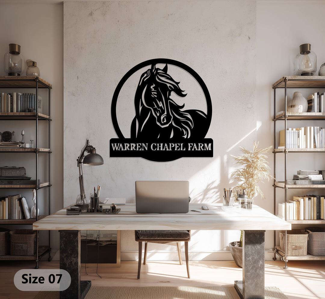 Warren Chapel Farm Metal Wall Art – Custom Horse Farm Name Sign