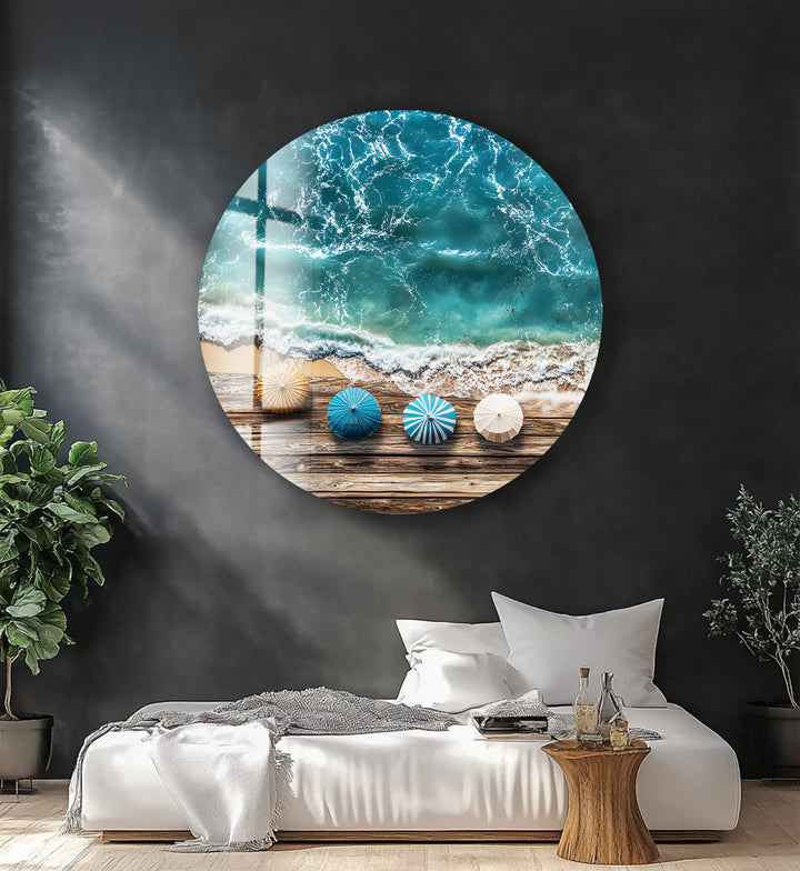 Coastal Bliss Horizon – Round Glass Wall Art
