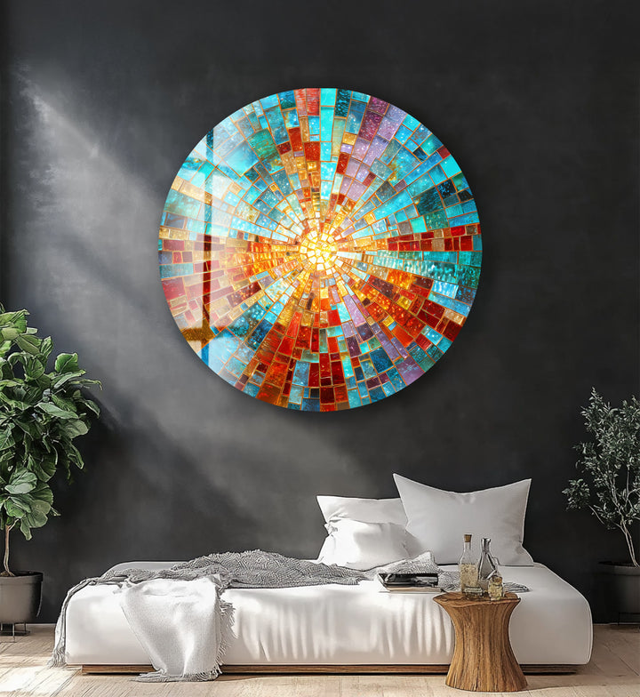 Solar Spectrum Burst – Round Glass Wall Art