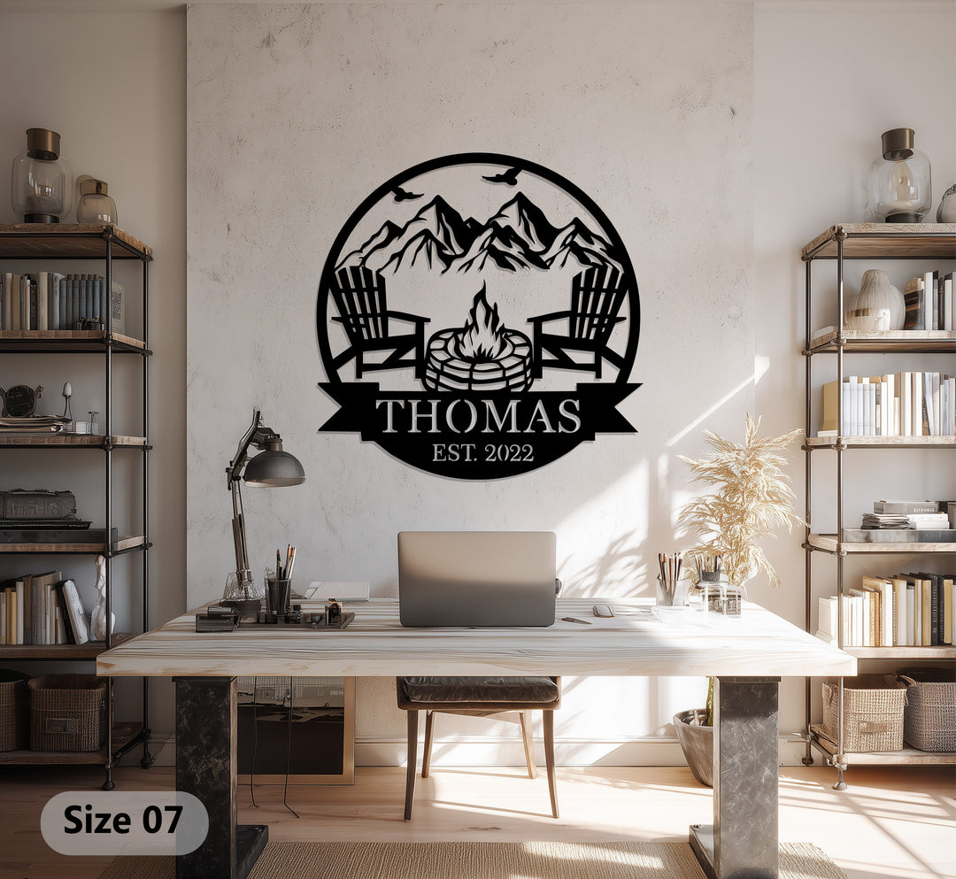 Thomas Firepit Metal Wall Art – Personalized Outdoor Family Name Sign