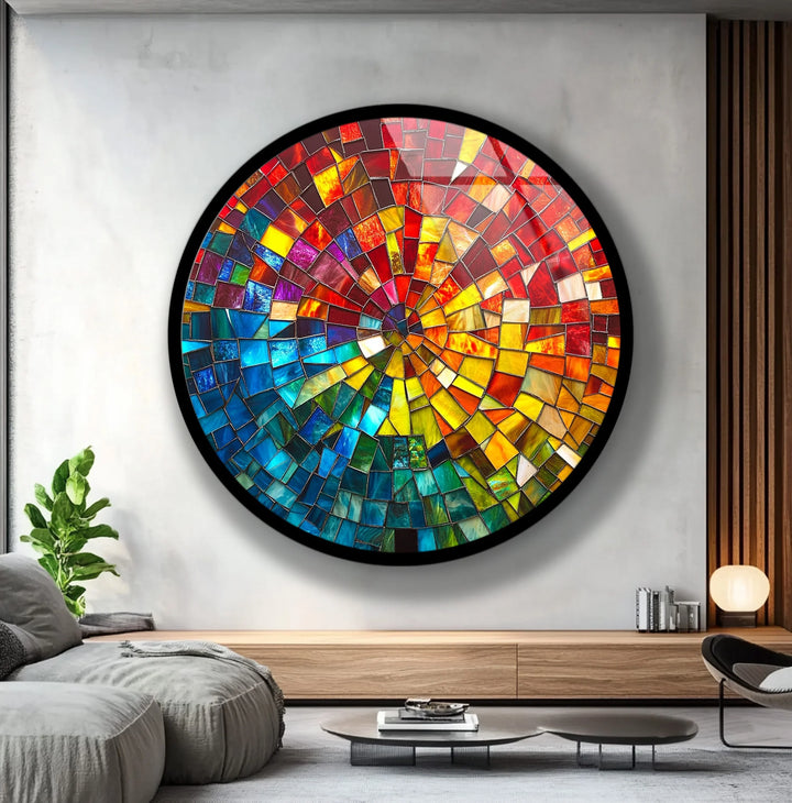Radiant Spiral Mosaic Round Glass Wall Art - MyPhotoStation