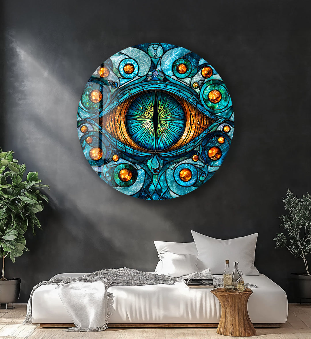 Serpent's Gaze – Round Glass Wall Art
