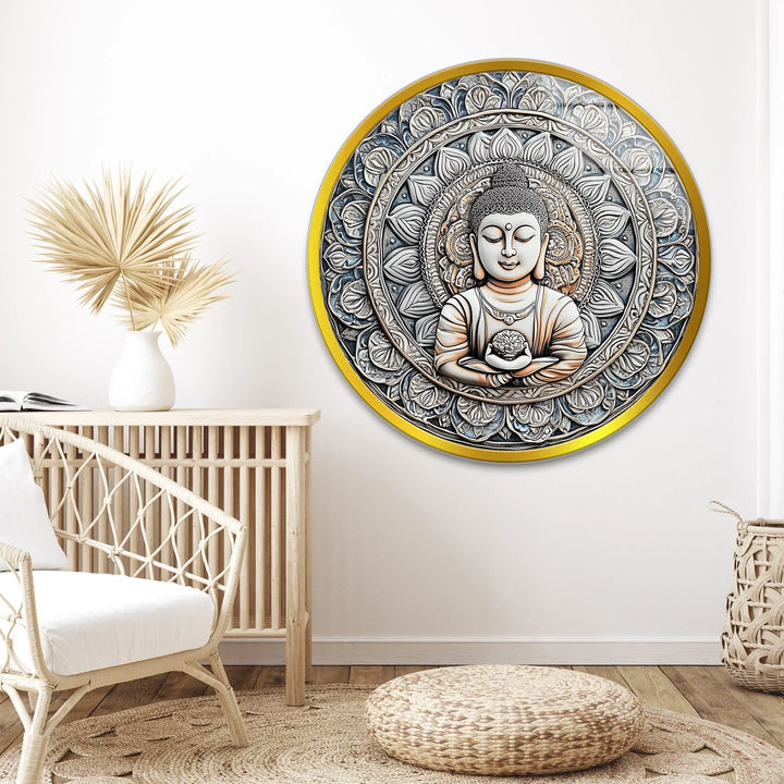 Buddha Lotus Mandala - Round Glass Wall Art - MyPhotoStation
