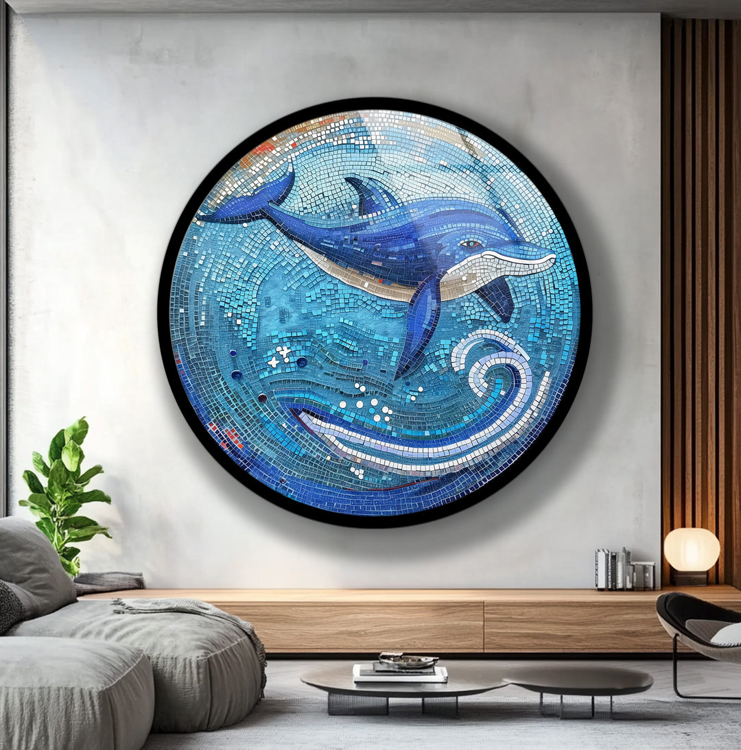 Ocean Harmony – Coastal Dolphin Mosaic Blue Glass Wall Art