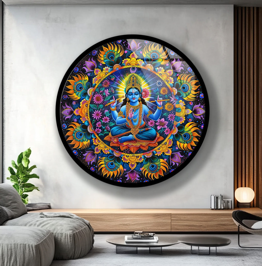 Divine Serenity – Vishnu Mandala Round Glass Wall Art