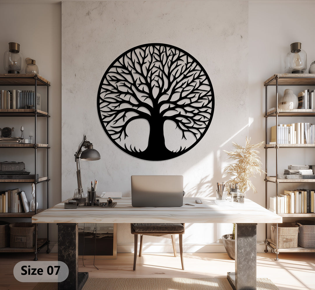 الجذور الأبدية – حياة الشجرة فن جداري معدني