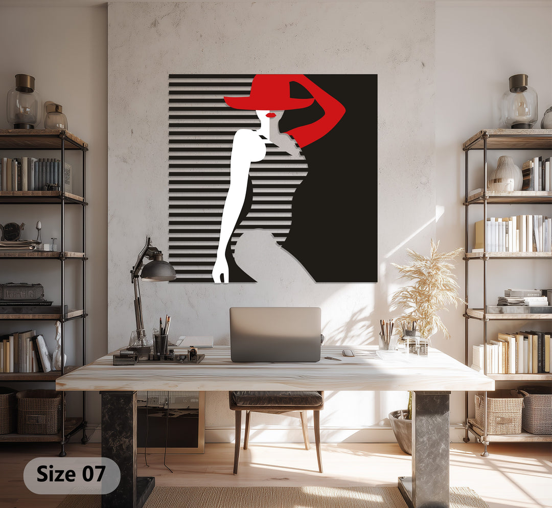 Lady in Red Hat Metal Wall Art – Elegant Minimalist Modern Decor