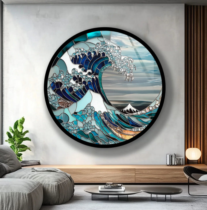Great Wave Mosaic – Round Glass Wall Art - MyPhotoStation