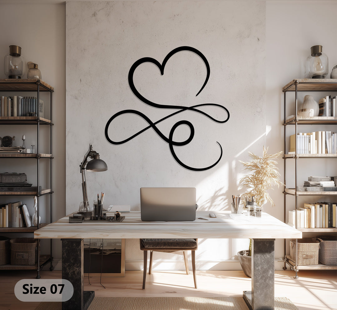 Heart & Infinity – Minimalist Love Symbol Metal Wall Art
