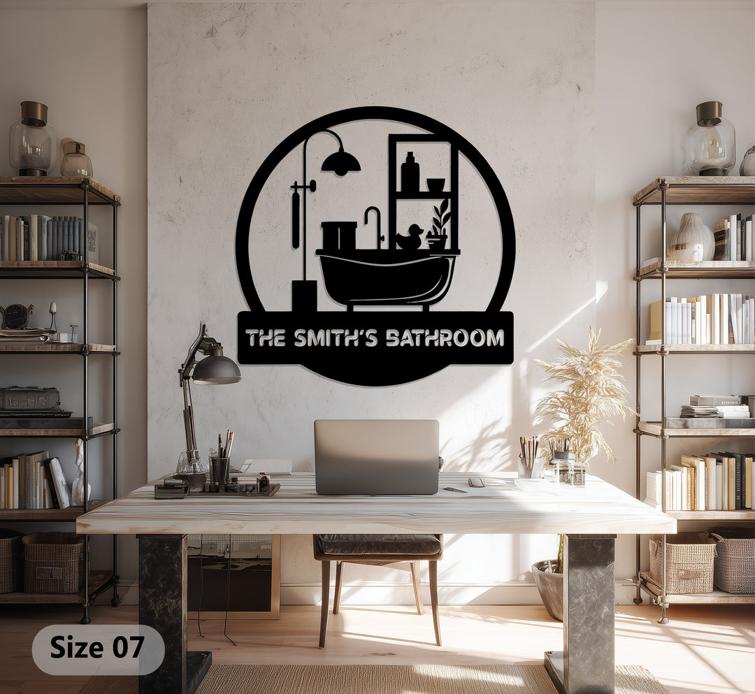 Personalized Bathroom Sign – Custom Name Metal Wall Art