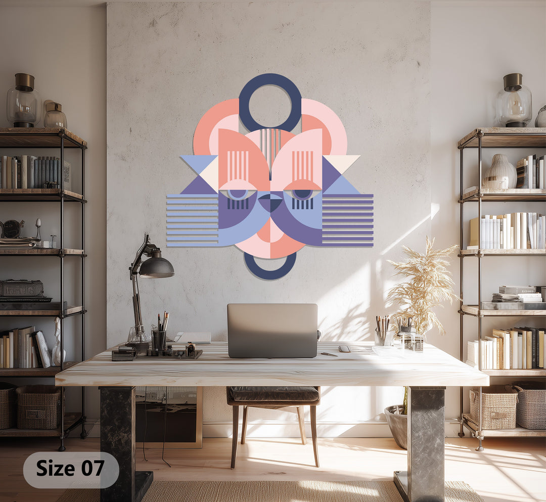 Geometric Cat Face Metal Wall Art – Modern Abstract Animal Design