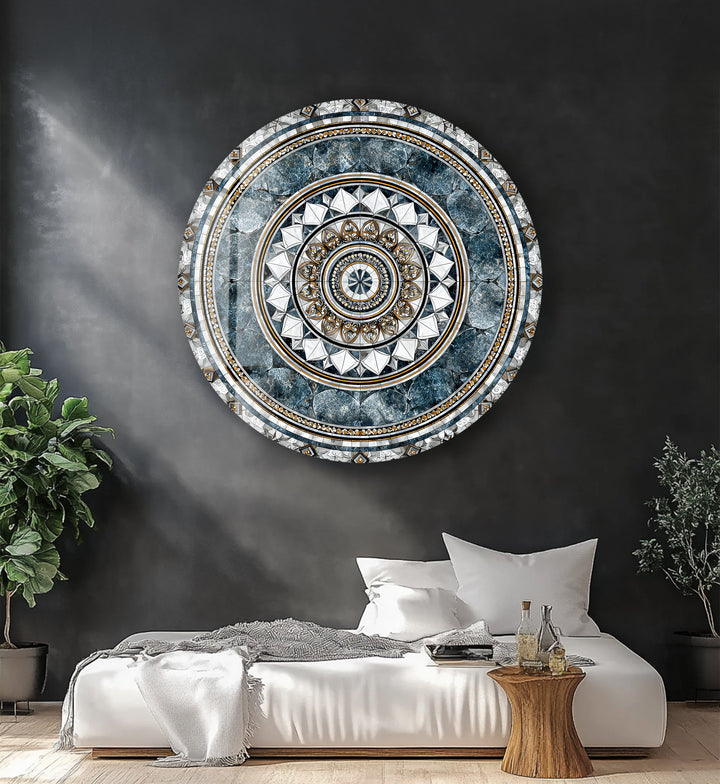 Imperial Marble Mandala – Round Glass Wall Art