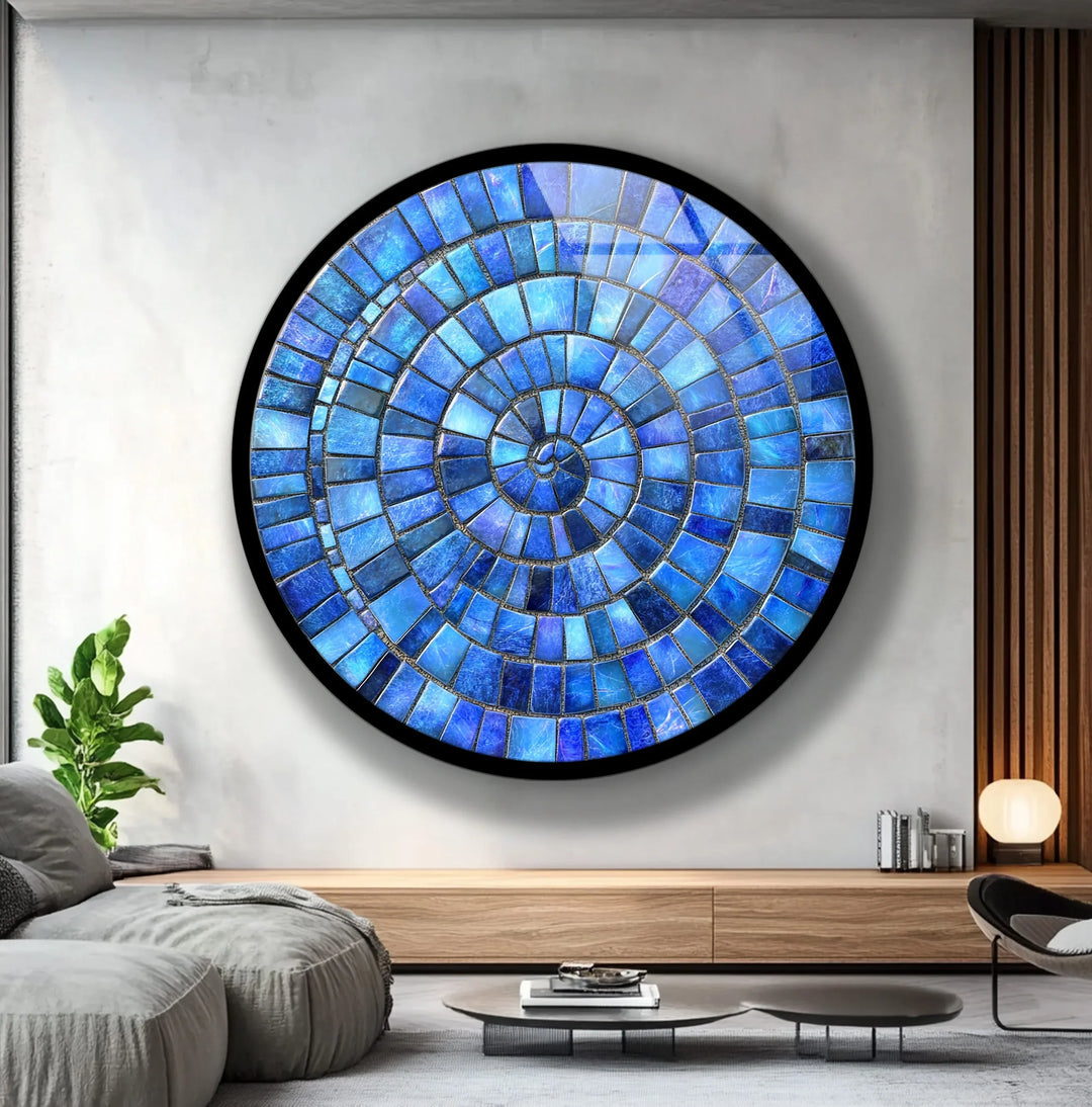 Ocean Spiral – Blue Mosaic Round Glass Wall Art - MyPhotoStation