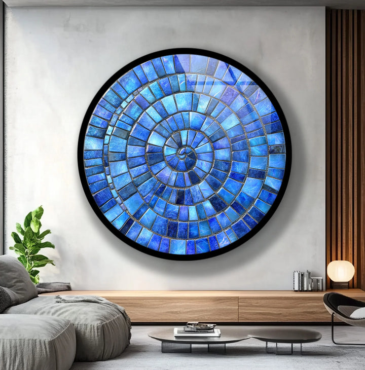 Ocean Spiral – Blue Mosaic Round Glass Wall Art - MyPhotoStation