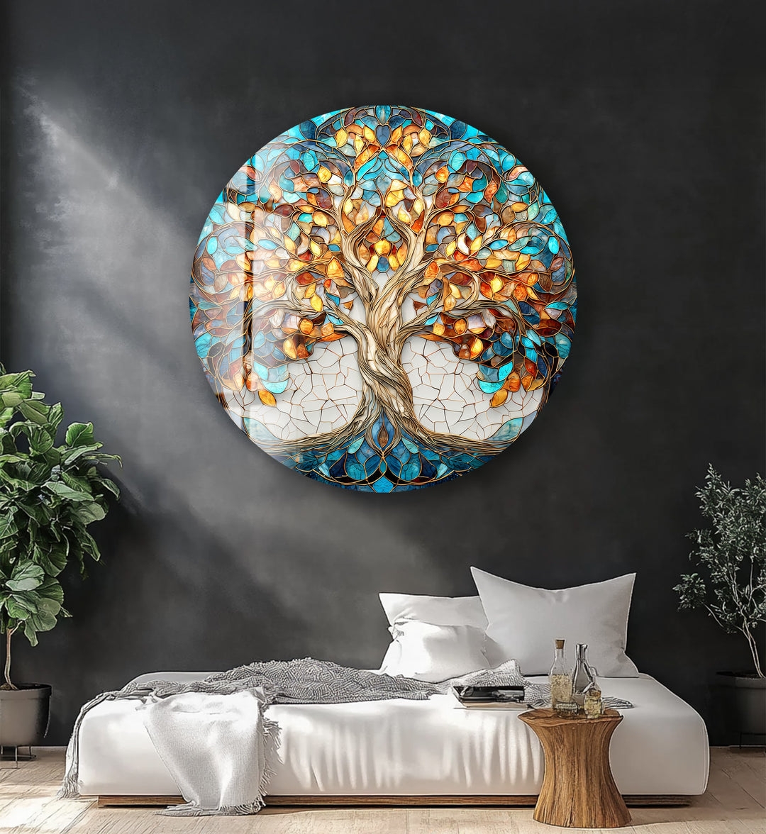 Autumn Radiance Tree – Round Glass Wall Art