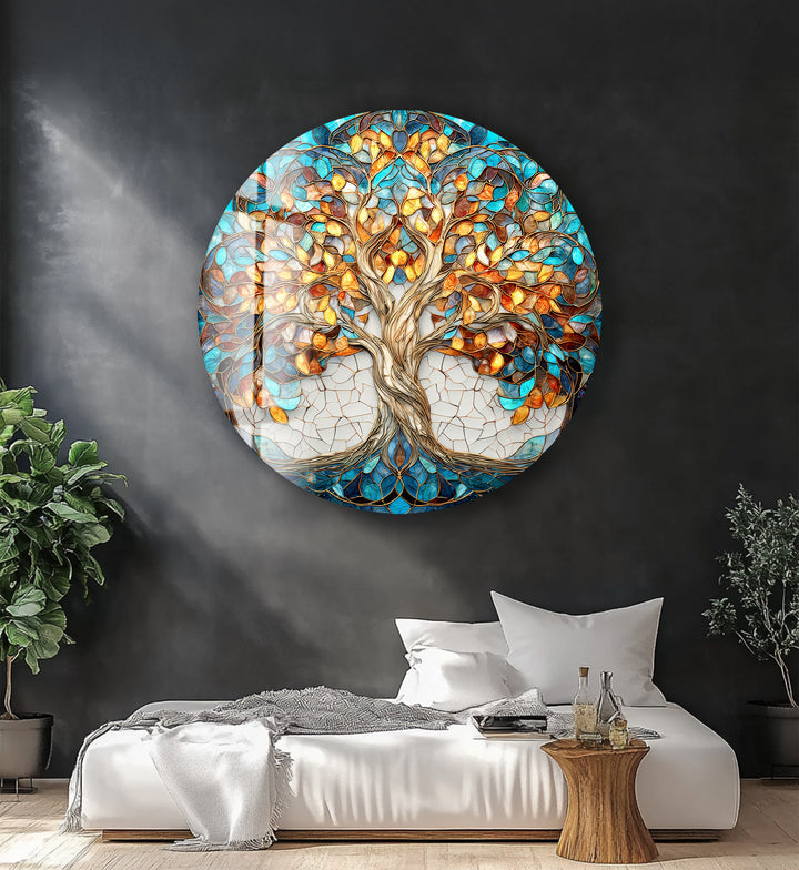 Autumn Radiance Tree – Round Glass Wall Art