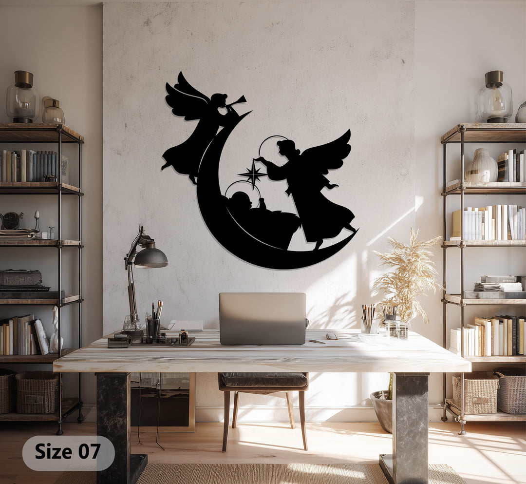 ميلاد المسيح السماوي - الملاك والقمر فن جداري معدني