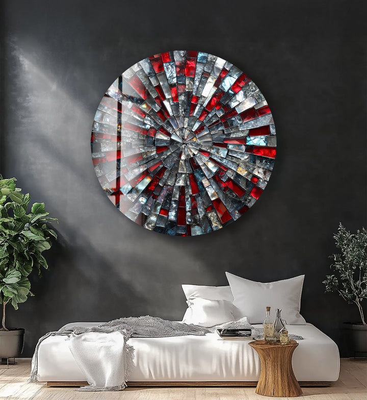 Red and Black – Mosaic Round Glass Wall Art