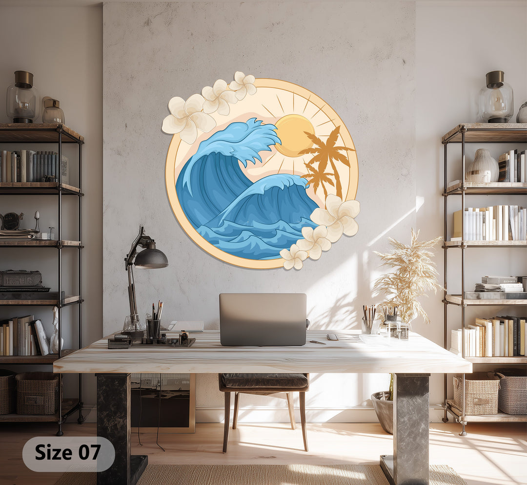 Tropical Wave Metal Wall Art – Coastal Ocean Sunset Home Decor