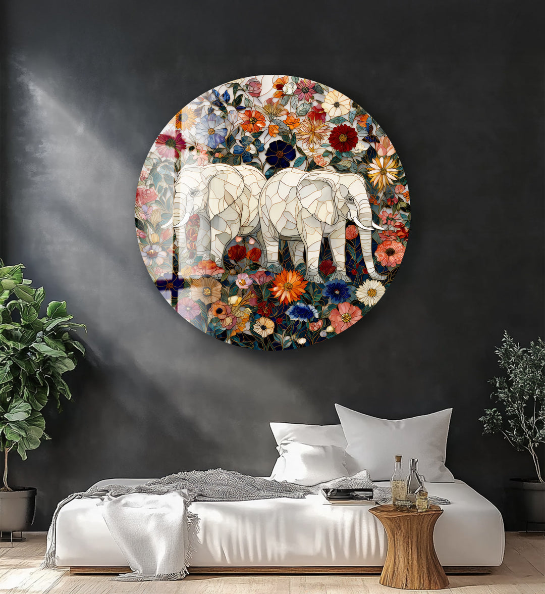 Floral Companions – Round Glass Wall Art
