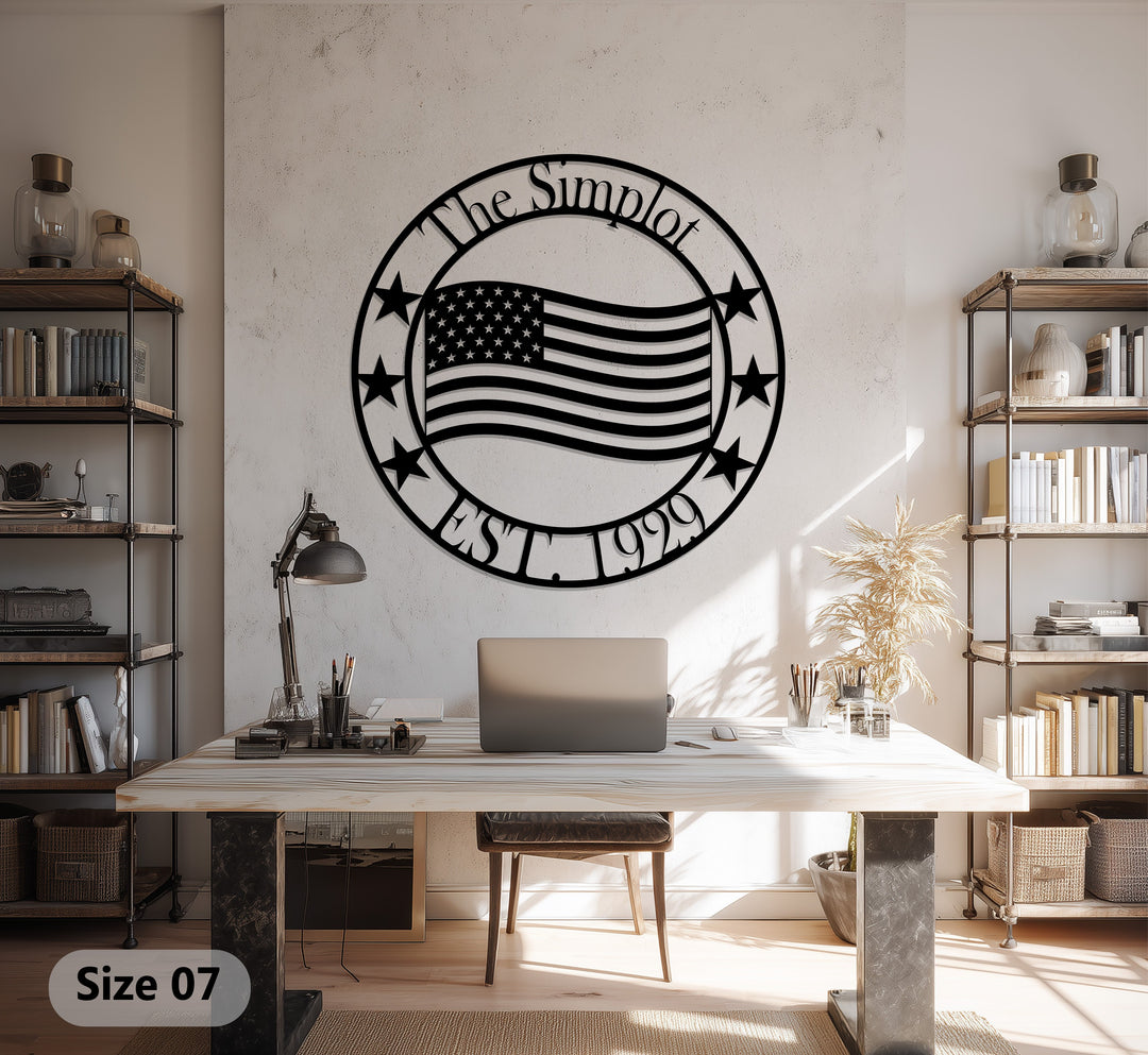 The Simplot Patriotic Metal Wall Art – Custom American Flag Family Sign