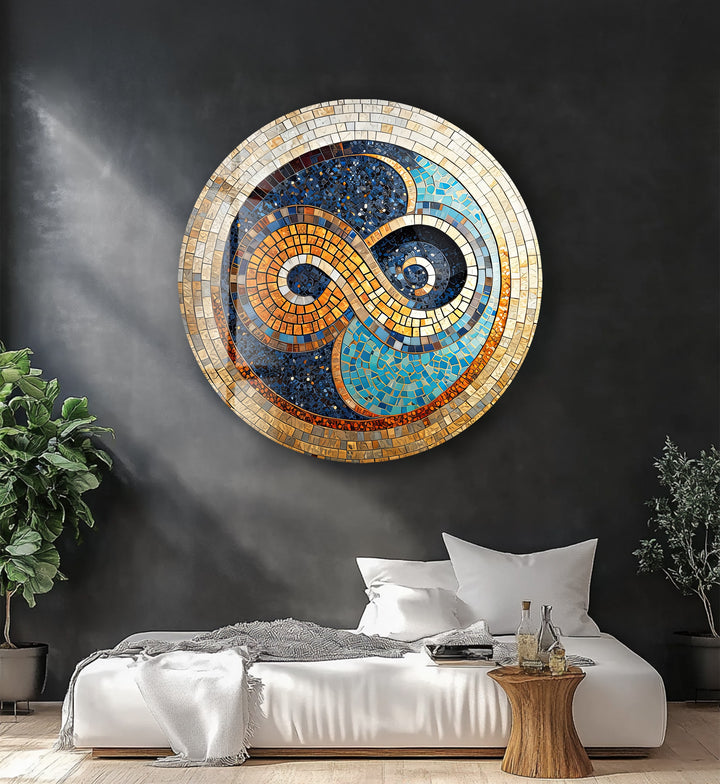 Infinite Balance – Mosaic Mandala Design Round Glass Wall Art