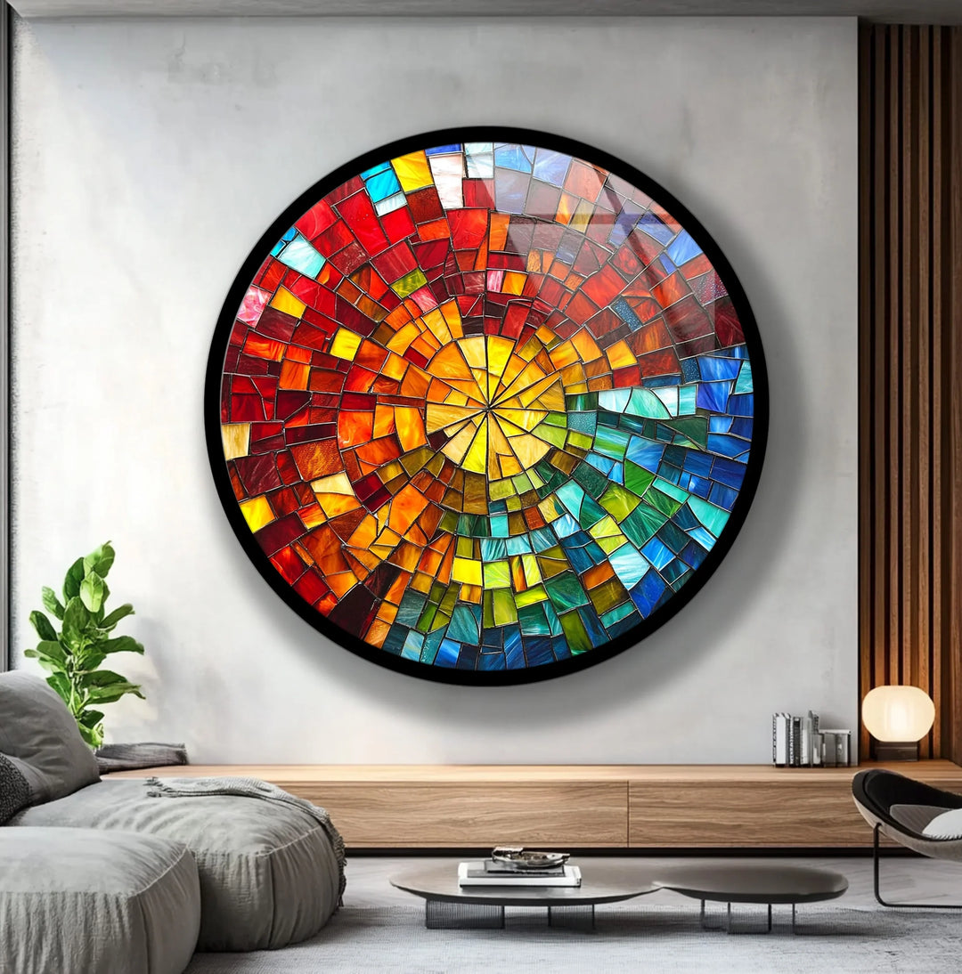 Sunburst Spectrum Mosaic Round Glass Wall Art - MyPhotoStation
