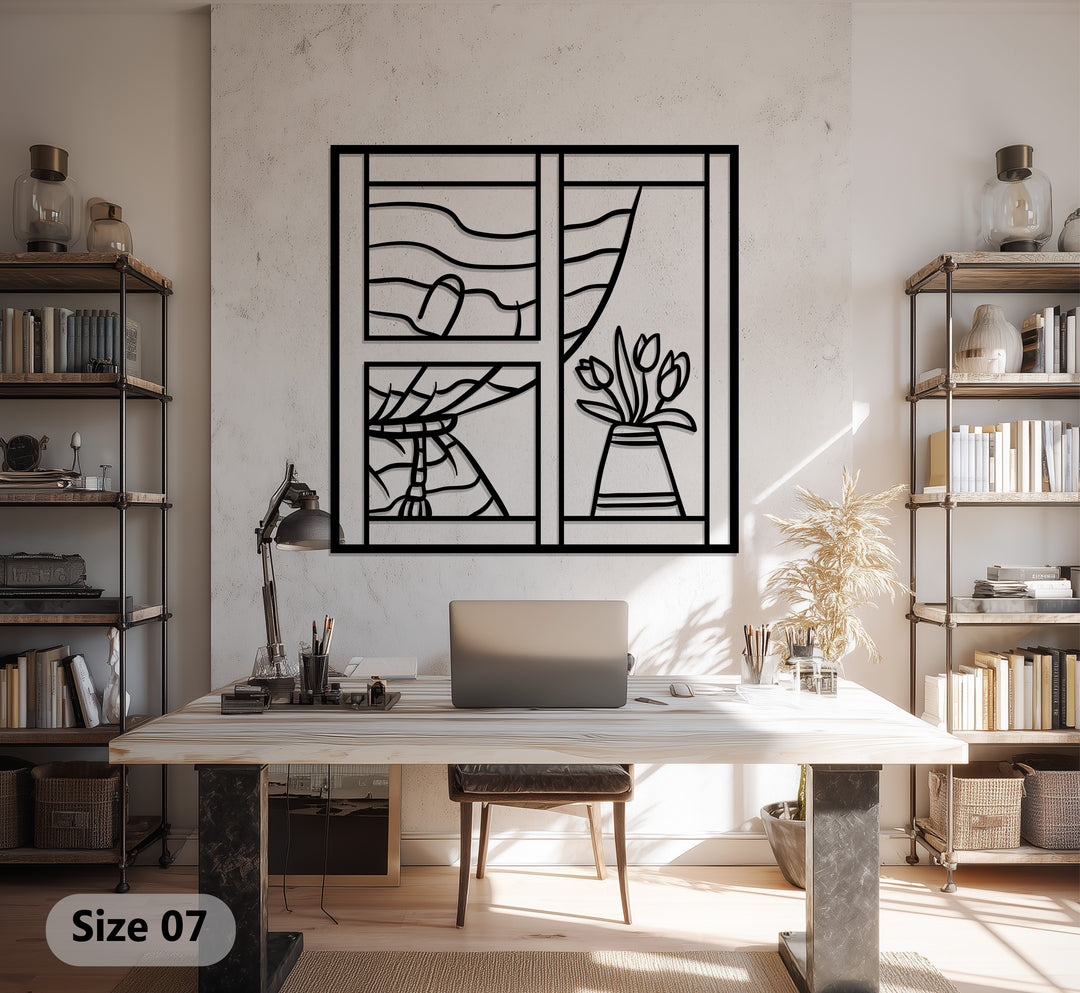 Window with Tulips – Elegant Floral Metal Wall Art