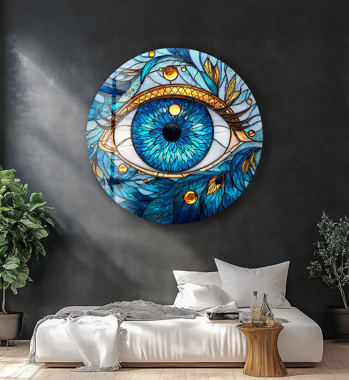 Celestial Eye Radiance – Round Glass Wall Art