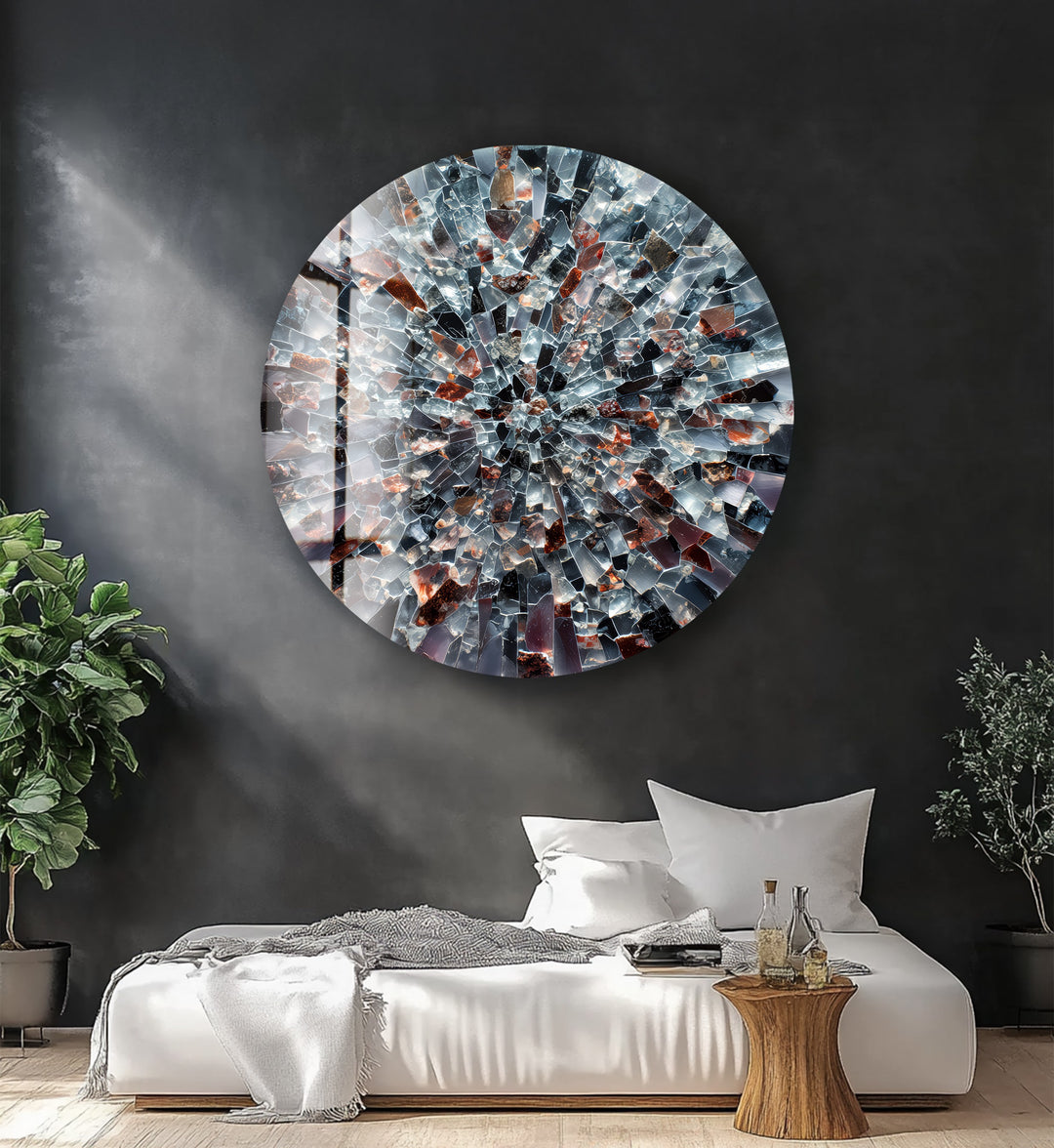 Obsidian Starburst – Round Glass Wall Art