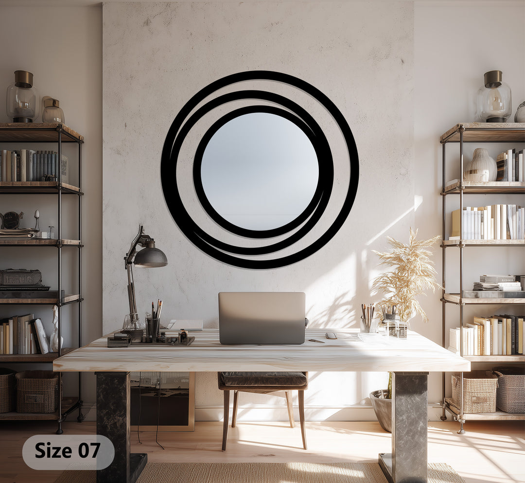 Modern Round Mirror with Triple Circle Frame – Minimalist Metal Wall Mirror