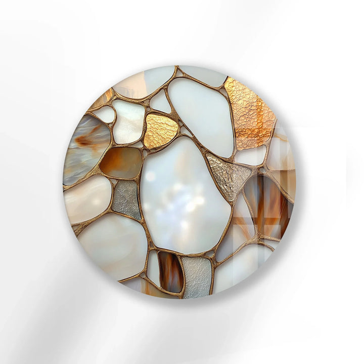 Golden Earth Tones Mosaic Round Glass Wall Art - MyPhotoStation