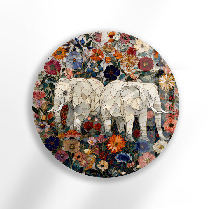 Floral Companions – Round Glass Wall Art