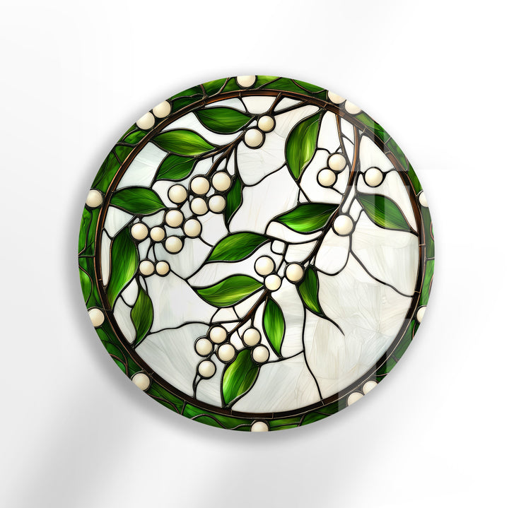 Emerald Berry Vines – Round Glass Wall Art
