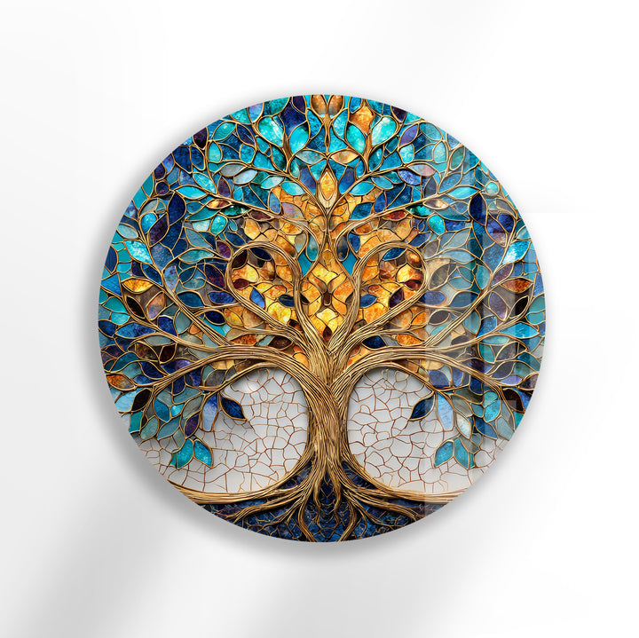 Luminous Harmony Tree – Round Glass Wall Art