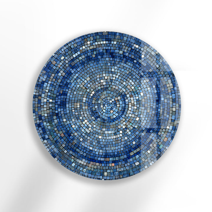 Celestial Blue Mosaic – Round Glass Wall Art