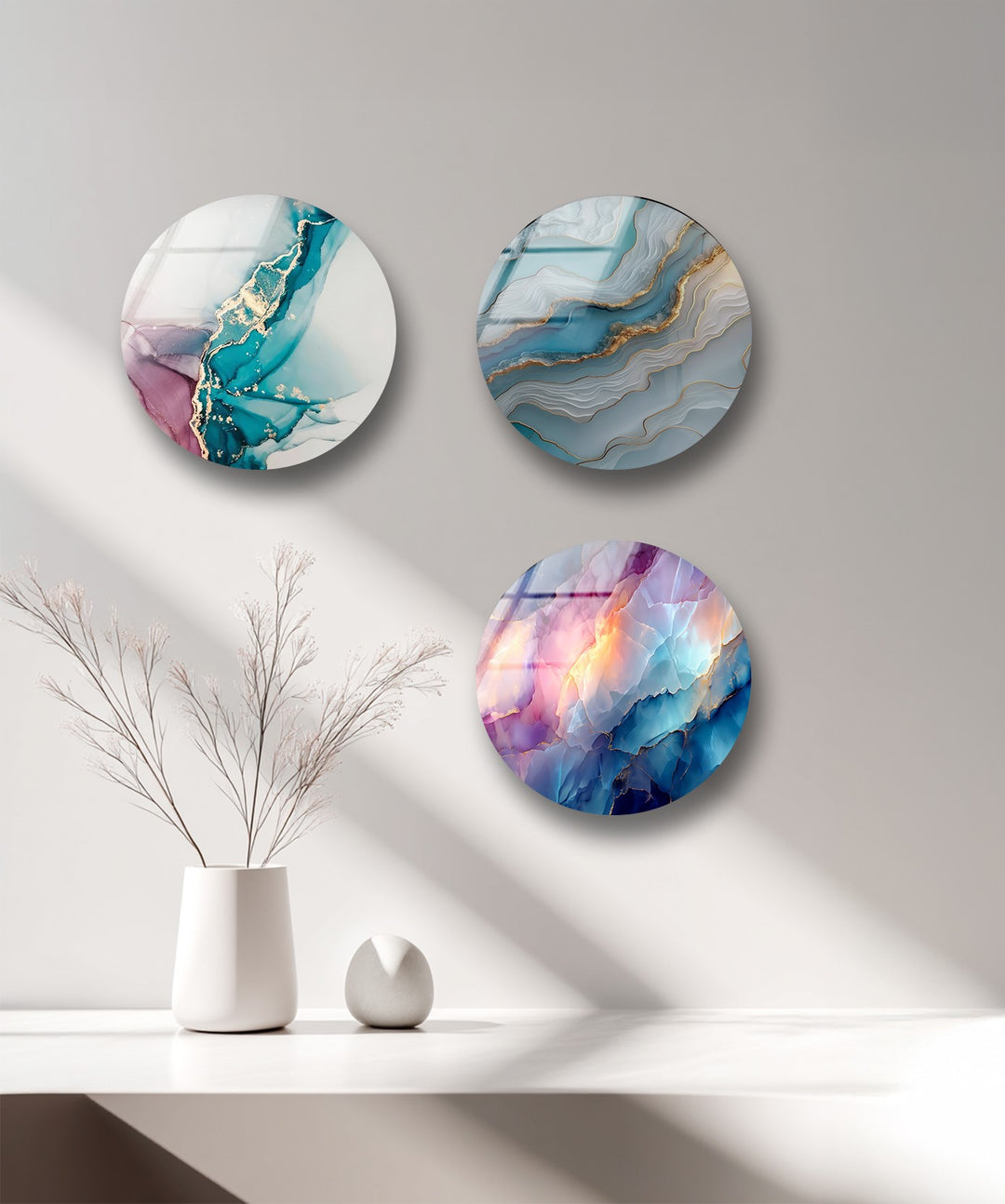 Crystal Flow Round Glass Wall Art Set – Abstract Agate-Inspired Design