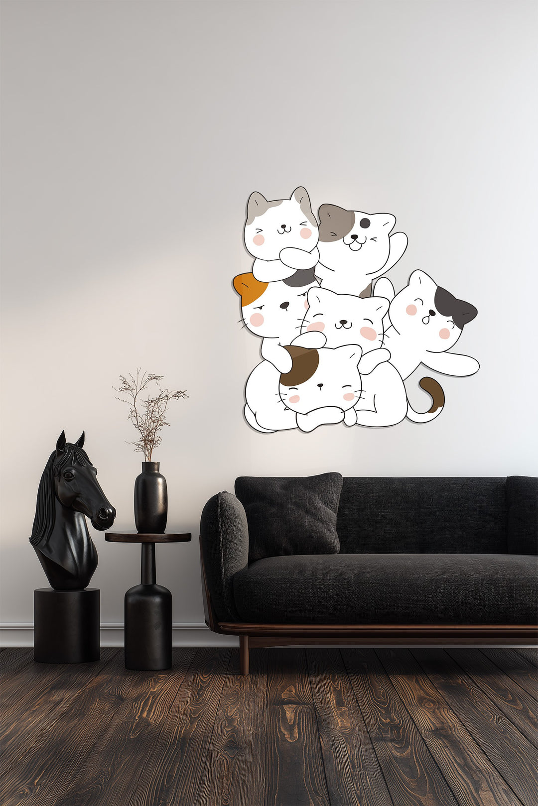 Playful Cat Stack Metal Wall Art – Cute Minimalist Cat Decor