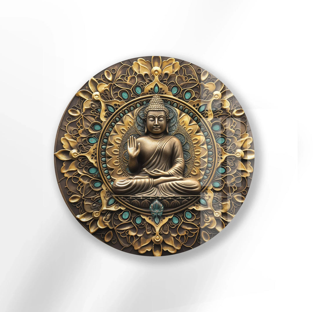 Golden Mandala Buddha – Ornate Round Glass Wall Art - MyPhotoStation