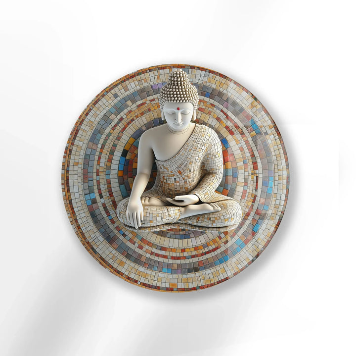 Mosaic Serenity Buddha – Round Glass Wall Art - MyPhotoStation