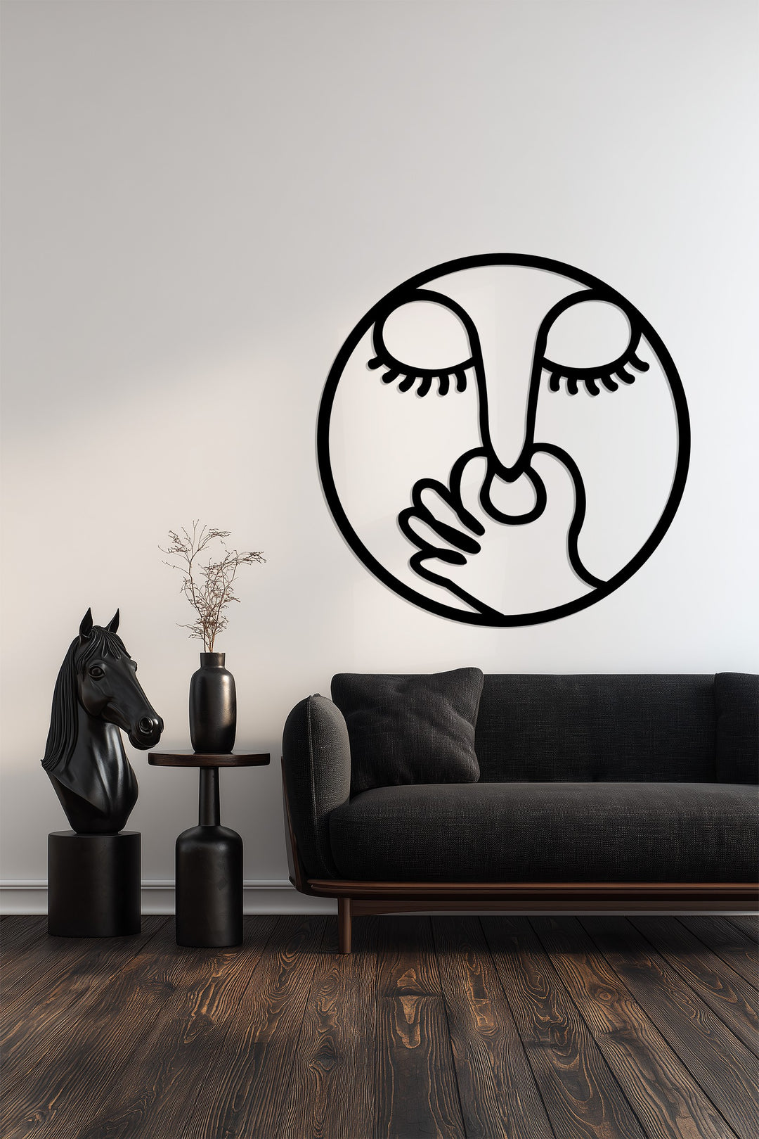 Golden Silence Face – Abstract Modern Metal Wall Art