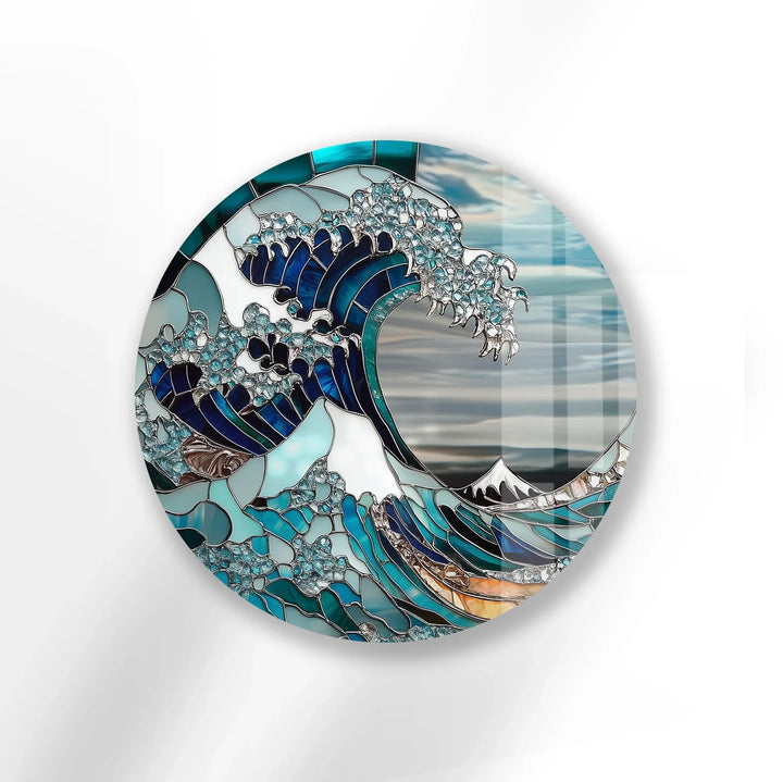 Great Wave Mosaic – Round Glass Wall Art - MyPhotoStation