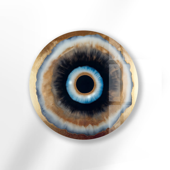 Golden aura eye round glass wall art for modern interiors