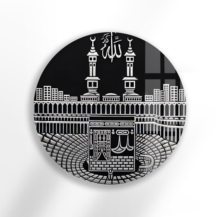 Sacred Kaaba Illustration – Mecca Round Glass Wall Art