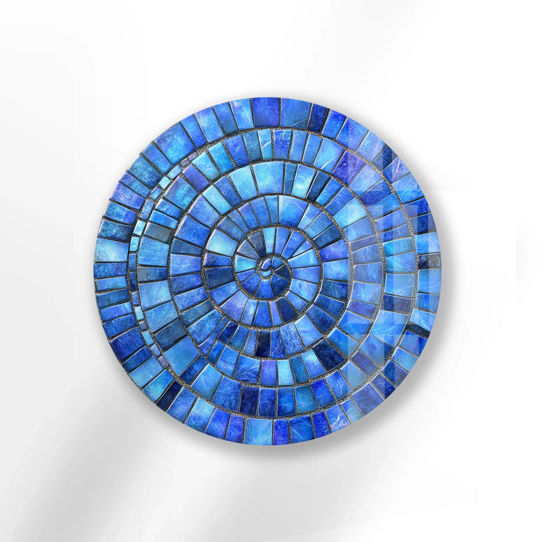 Ocean Spiral – Blue Mosaic Round Glass Wall Art - MyPhotoStation