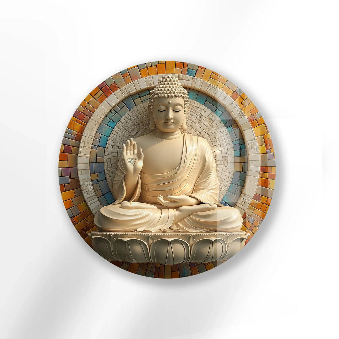 Tranquil Buddha Mosaic Round Glass Wall Art - MyPhotoStation