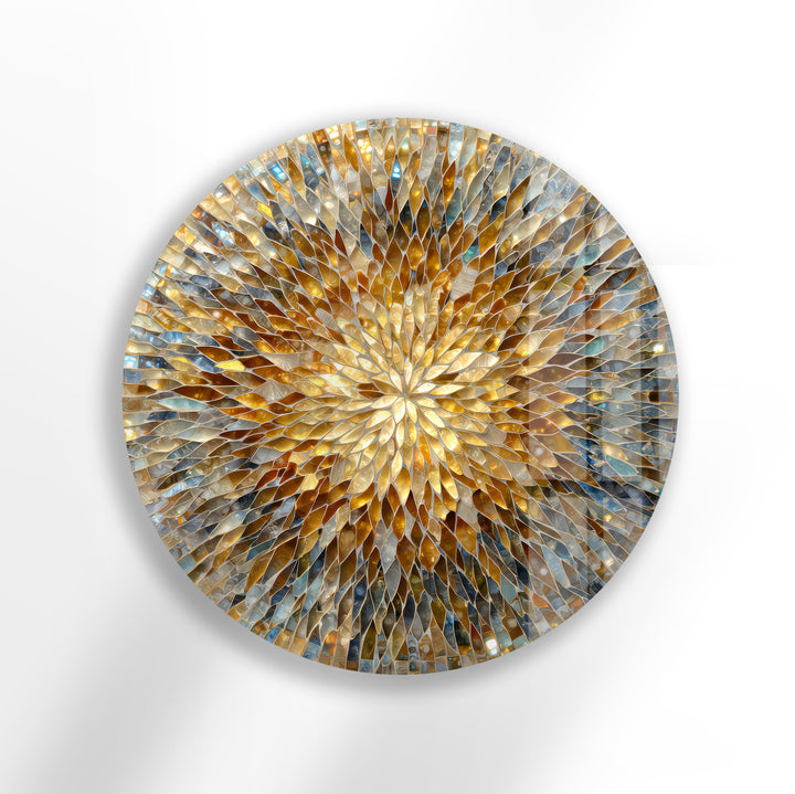 Shimmering Mosaic Petals – Round Glass Wall Art
